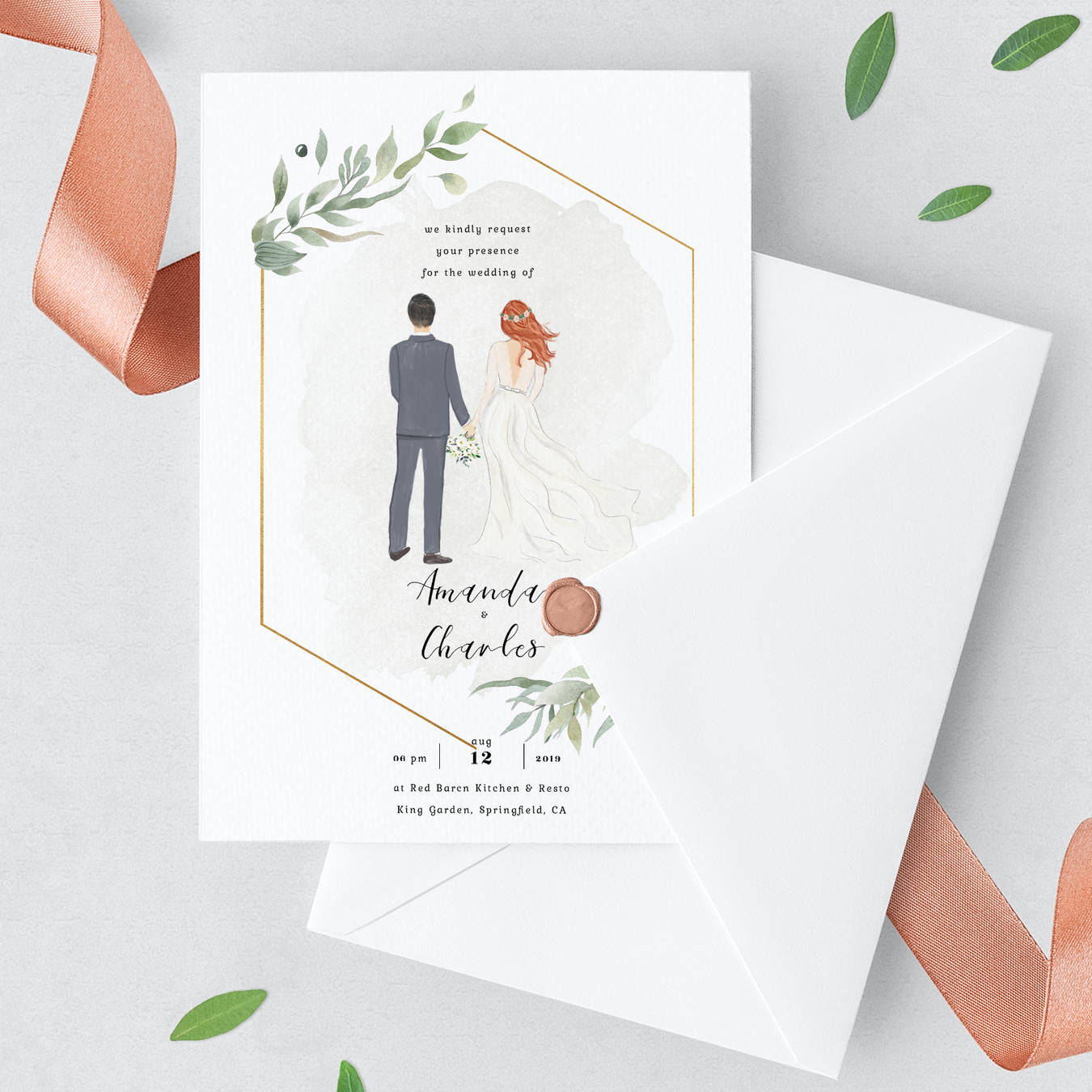 Our elegant, custom wedding stationary collection features custom Wedding Invitation, Save the Date card, RSVP card, Thank You card, Dinner Menu, Guest Name Card, and Table Number Card. 