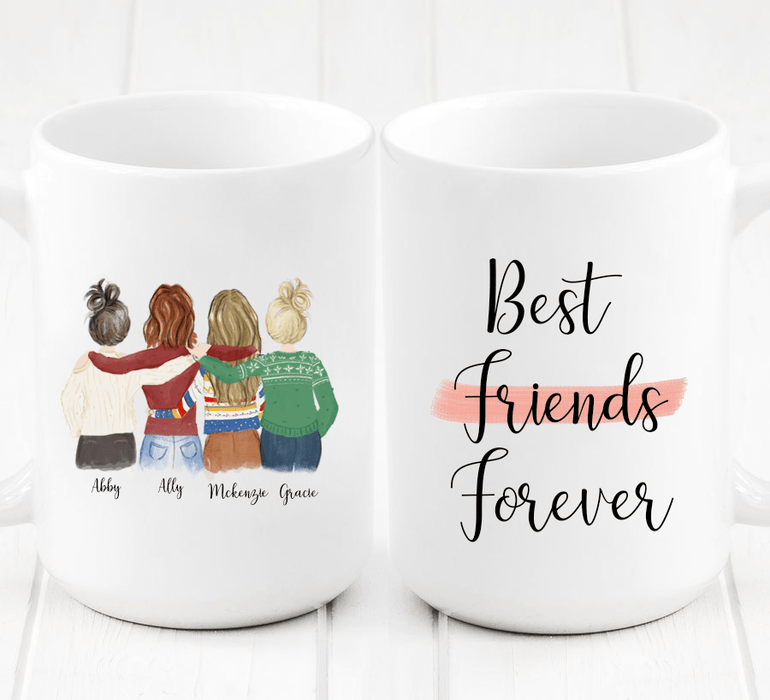 Four Women Custom Best Friends Mug - For Your Girl Squad. Order one or four copies of this custom mug so that every BFF in your group gets one.