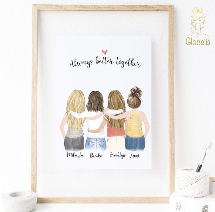 Personalized friendship Wall Art / Best Friends Forever 4 Women - Custom Personalized Gifts for friends, Family & special occasions!