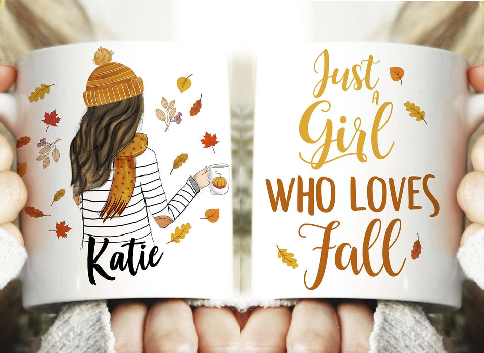 Just A Girl Who Loves Fall Coffee Mug, Custom Best Friend Gifts, Autumn Mug, Pumpkin Spice Mug, Halloween Mug, Bestie Fall Birthday Gift