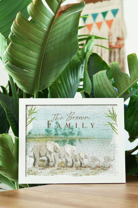 Personalized Elephant Family 252-Piece Puzzle Framed