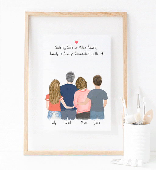 Family of Four - Mom, Dad, Daughter and Son Print Art