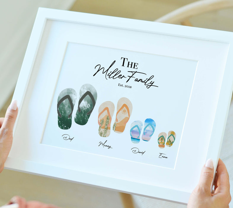 Personalized this unique Family Flip Flop and Decorate your Backyard with this original Tapestry. Choose the Flip Flop for each member of your family, Pattern, Types names, and quote. Available in Tapestry, Frame, Print & Pillow