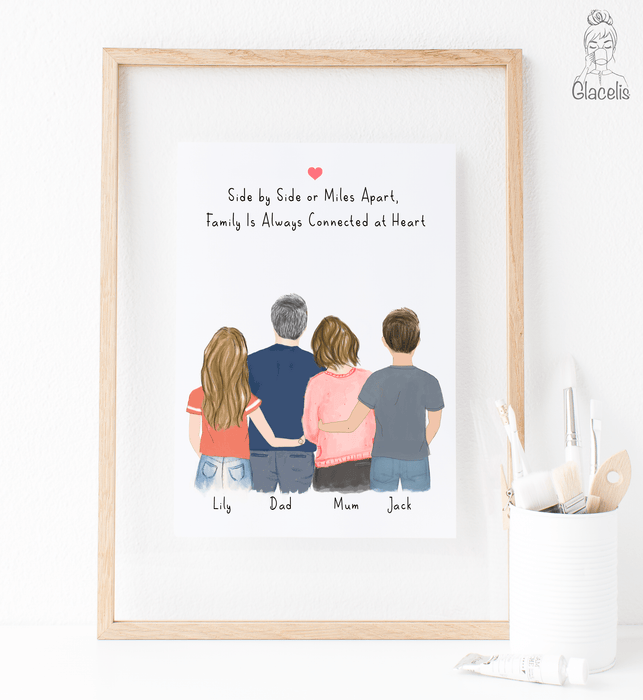 Family of  Four - Mom, Dad, Daughter and Son  Print Art Digital