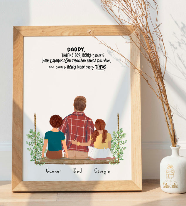 Create a unique personalized Father, Daughter and Son Wall Art. Offering your father or father figure a custom Father, Daughter and Son Wall Art art