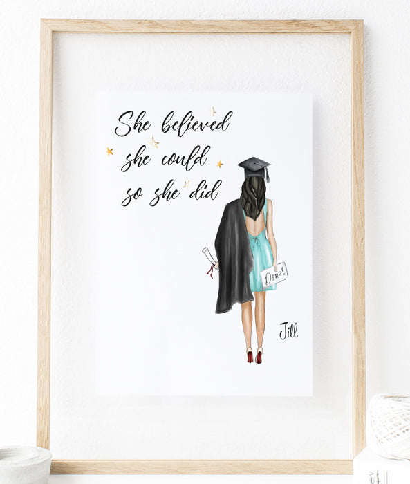 Personalized Graduation Print - She Believed She Could So She Did Digital
