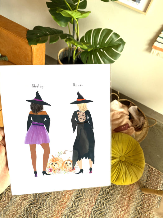 Personalized Witches Art Print for female best friends gift /  Halloween Gift Digital
