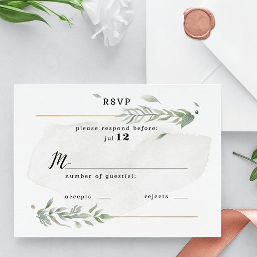 Personalized Wedding RSVP - this customized RSVP card offers timeless artwork with options to customize the wedding date, and fill in spots for your guest's names. Family and friends will love this simple and sentimental RSVP to remember your big day.