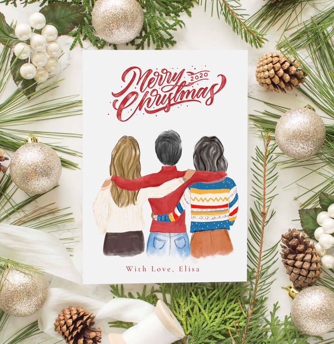 Personalized Three Best Friends Female Christmas Greeting Card
