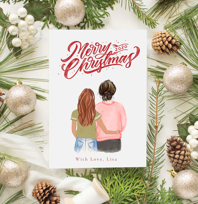 Personalized Mother and Daughter Christmas Greeting Card