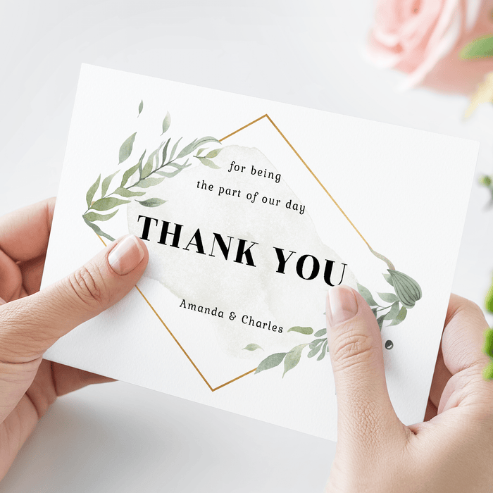 Personalized Wedding Thank You - Glacelis' sentimental Thank You wedding card offers timeless design with the option to put the names of the bride and groom on the card. Your family and friends will cherish this simple and elegant Thank You card to help them remember being a part of your special wedding day.