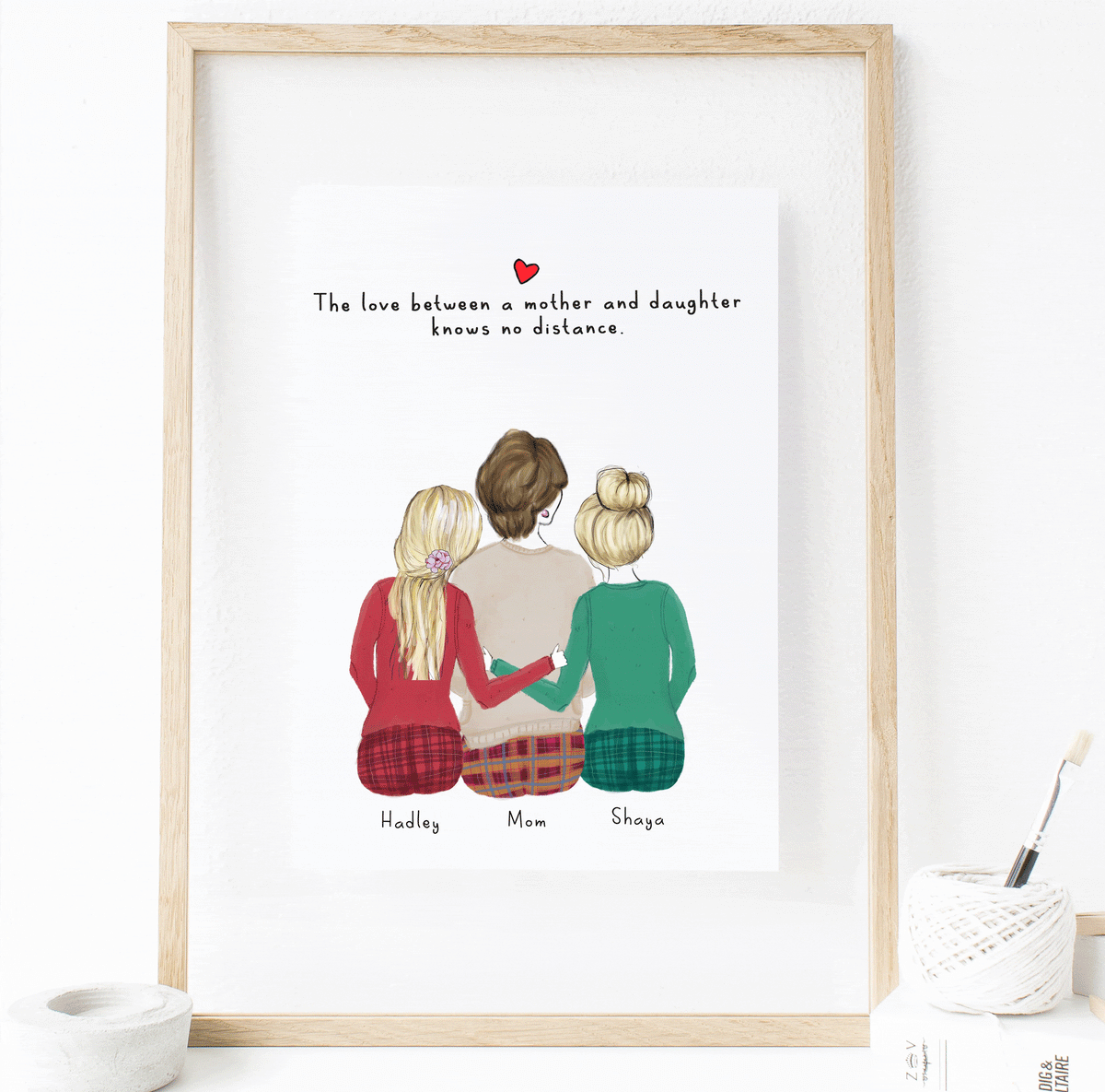 Personalized Framed Wall Art for Mom, Mother's Day Gift From Daughters,  Customizable Mom Art, Mom Birthday Gift Idea, Mom and Girls Portrait 