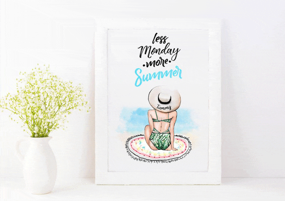 Personalized Less Monday More Summer Wall Art Girl