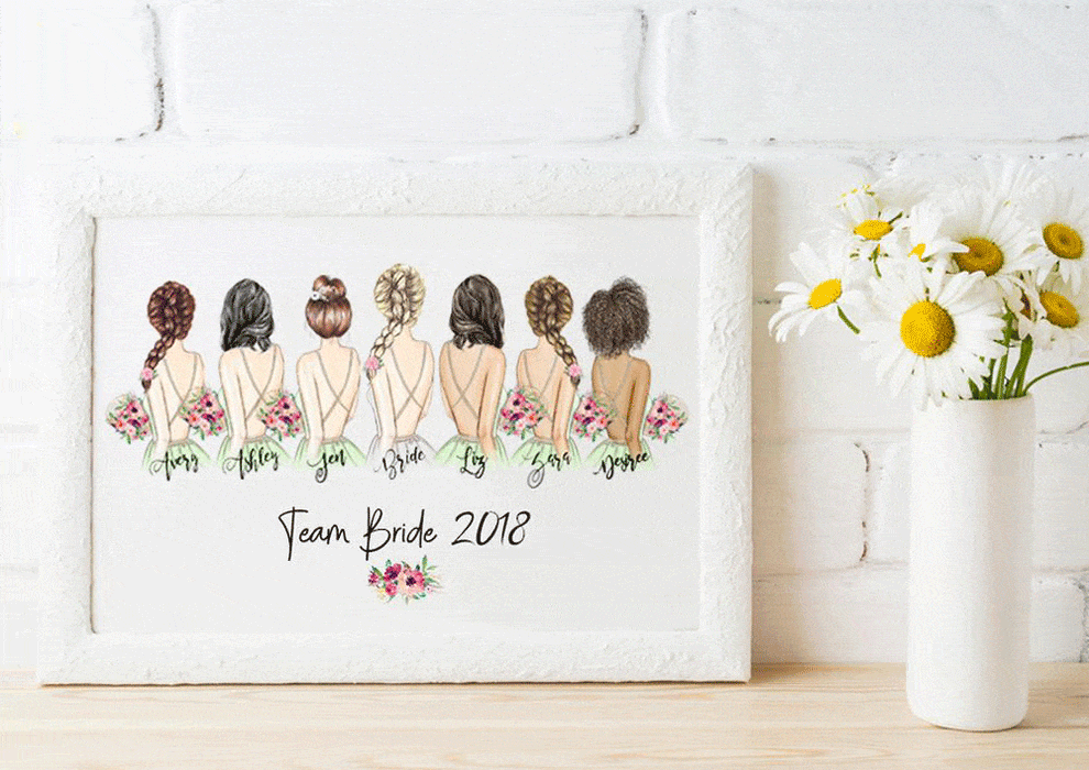 Personalized Team Bride Wall Art more than 7 Bridesmaids