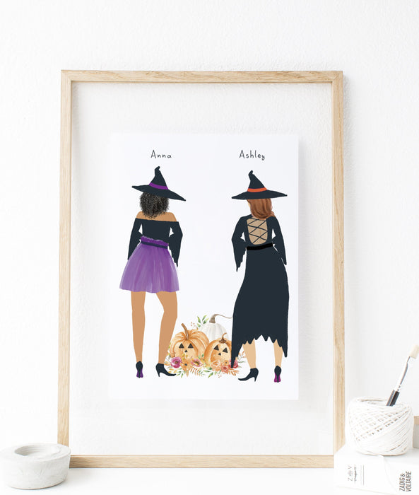 Personalized Witches Art Print for female best friends gift /  Halloween Gift Digital