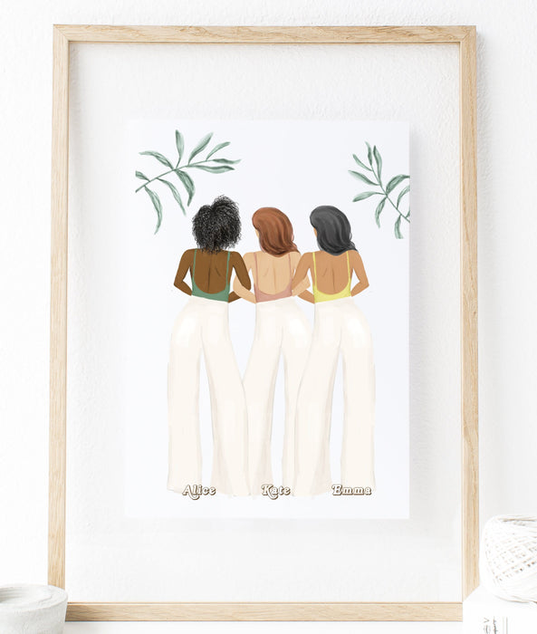 Custom Best Friend Print Art Three Women