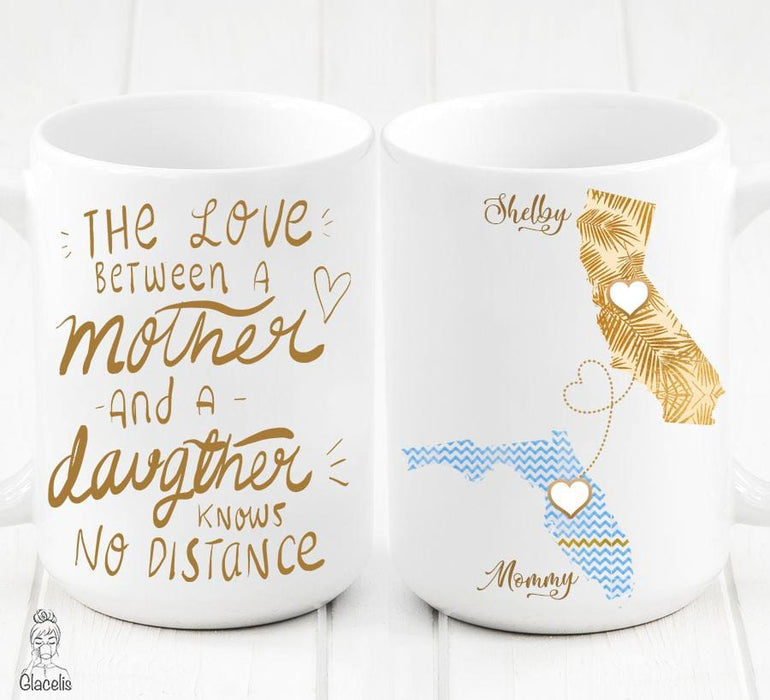 Long Distance Family mug Create a unique personalized gift for relationship distance.  custom long distance mug,state to state long distance mug, mom long distance mug, the love between best friends knows no distance mug, long distance relationship mug, long distance gift mom mug