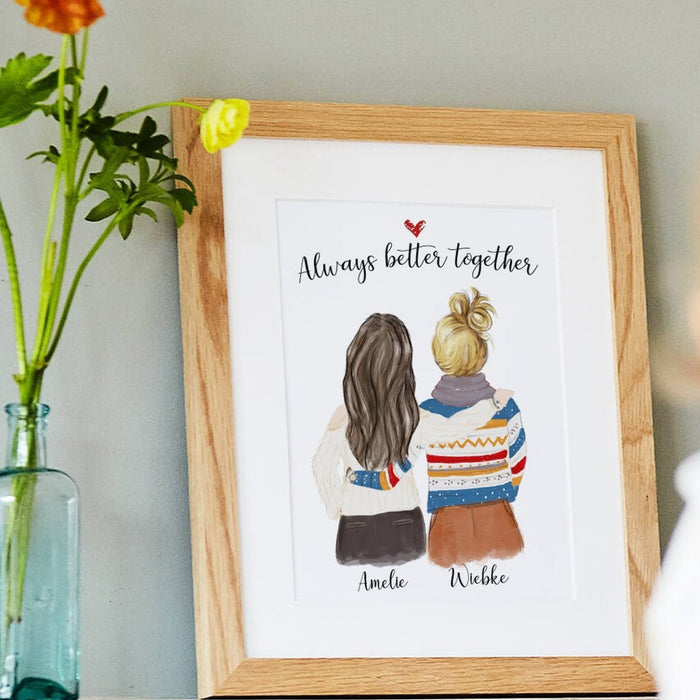 Personalized Side by side or miles apart, sisters will always be connected by heart Print Art Two Women Digital