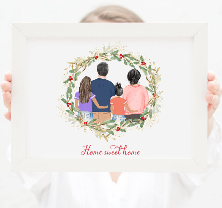 Personalized Family of four wall art Mom, dad, toddler and teenager girls