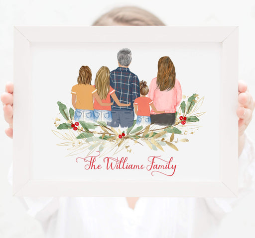 Personalized Family of five wall art Mom, dad, two teenager girls and one toddler girl