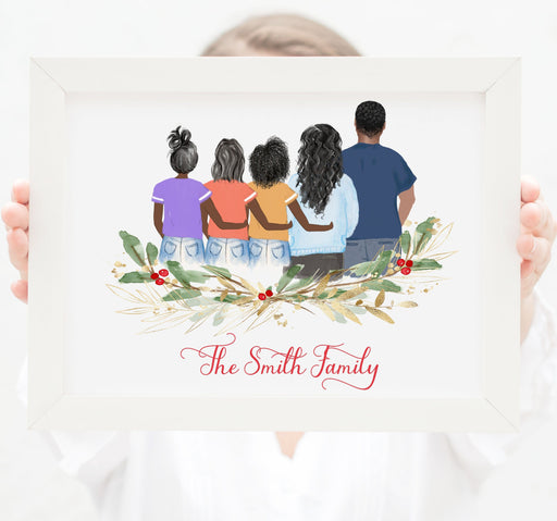 Personalized Family of five wall art Mom, dad and three teenager girls