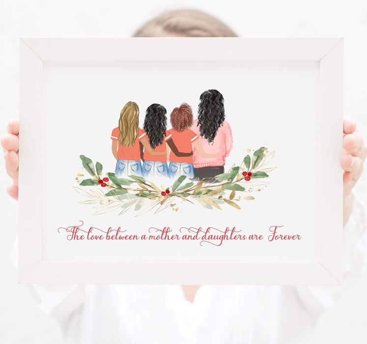 Personalized Mom and three daughters Print Art