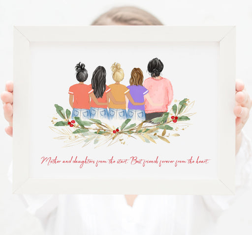 Personalized Mom and four daughters Print Art