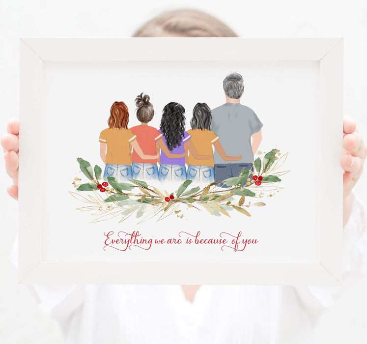 Personalized Dad and four daughters Print Art