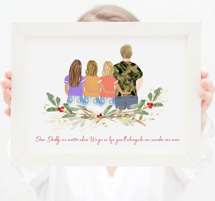 Personalized Dad and three daughters Print Art