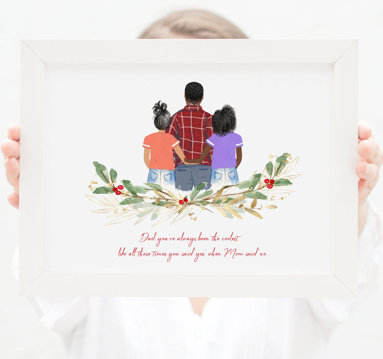 Personalized Dad and two daughters Print Art