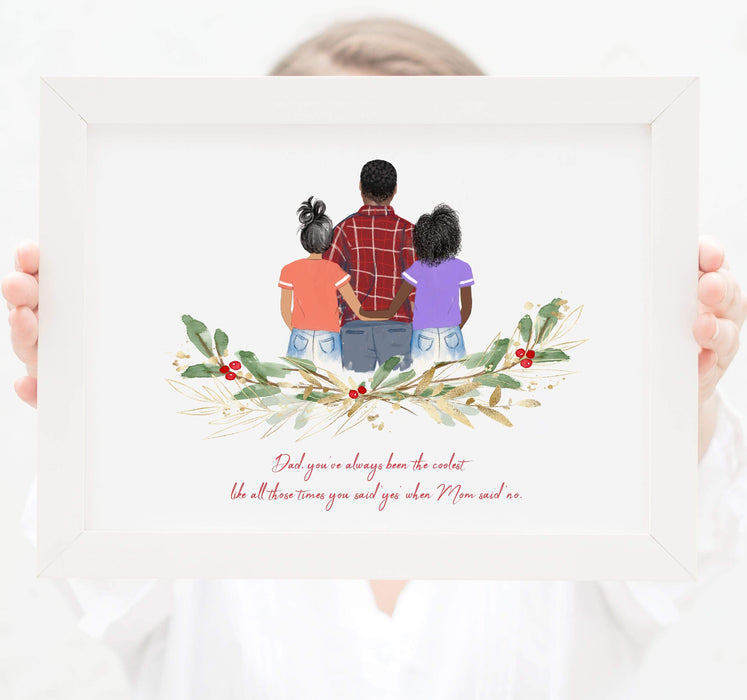 Personalized Dad and two daughters Print Art