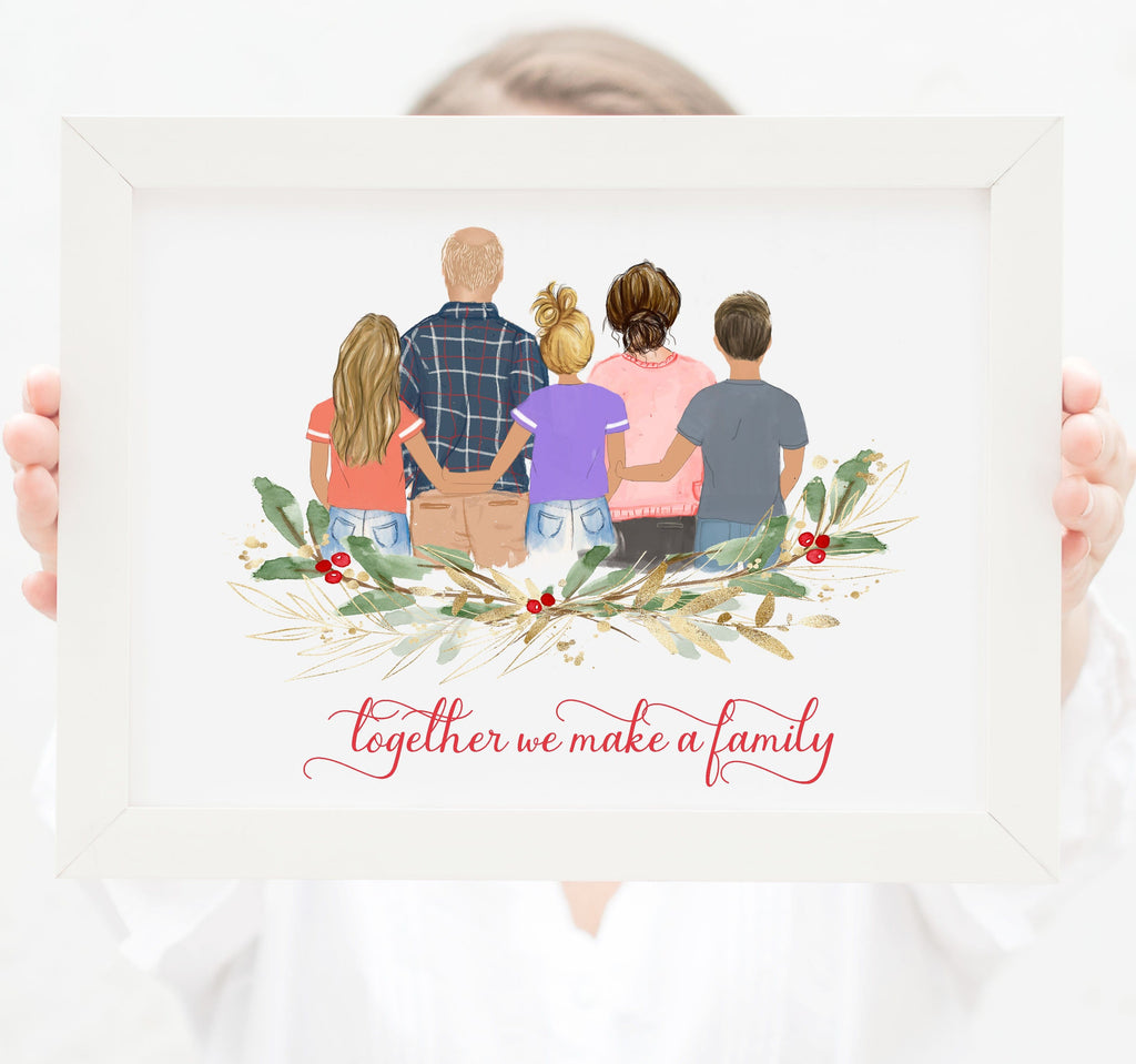 Personalized family drawing Family cheapest portrait illustration with pets Gifts for parents or grandparents Unique Gifts family