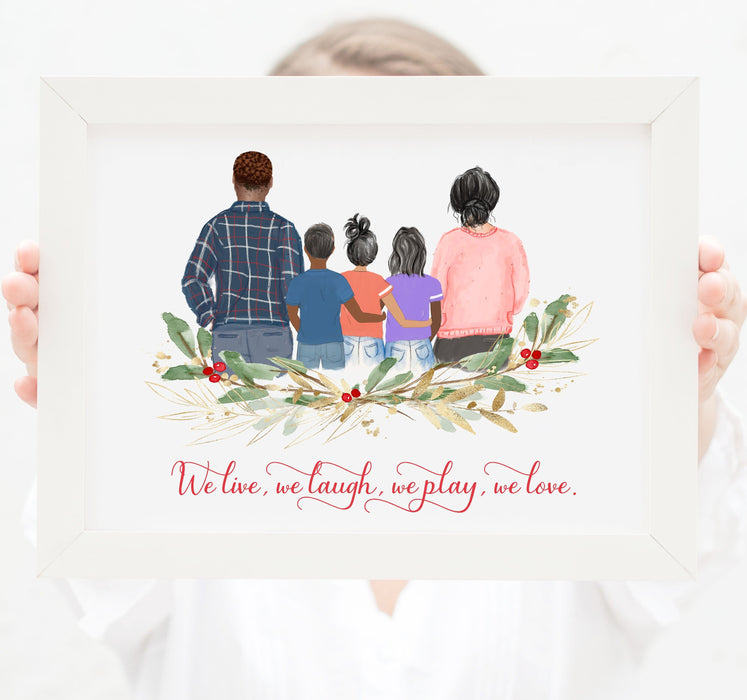 Family of five Print art, Mom, Dad, two Toddler girls and a Toddler boy
