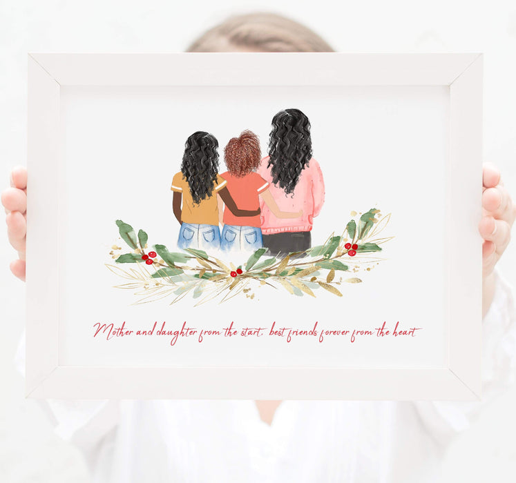Personalized Mom and two daughters Print Art