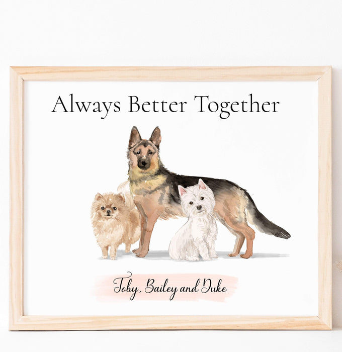 Personalized unique pet portrait up to 3 digs unique gift for dog lovers