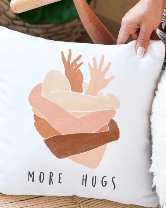 Decorate any room with a Unique More Hugs Throw Pillow designing by Glacelis in Los Angeles California.