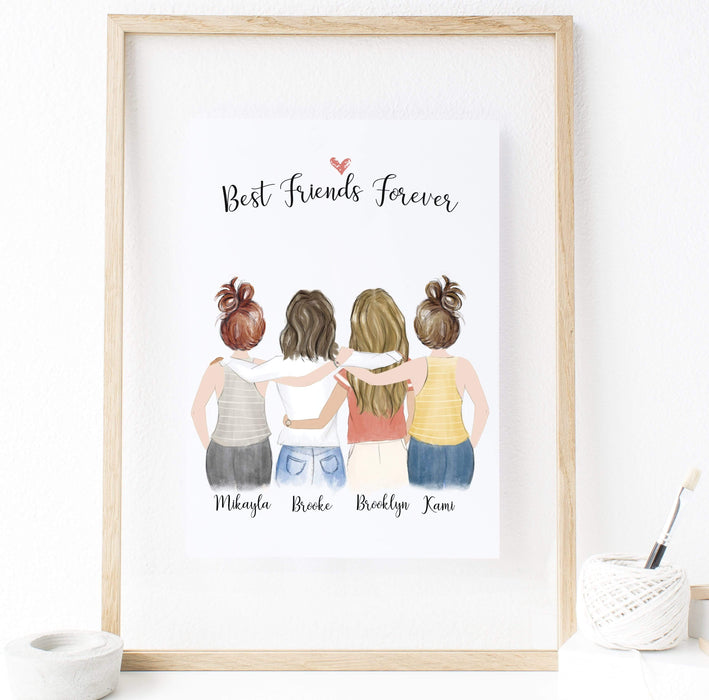 Personalized friendship Wall Art / Best Friends Forever 4 Women - For your girl squad. Our awesome Personalized Friendship Wall Art / Best Friends Forever for Four Women is for the group of BFFs that you can't live without! Customize this piece to give your friend group the reminder that they are the ultimate besties in your life