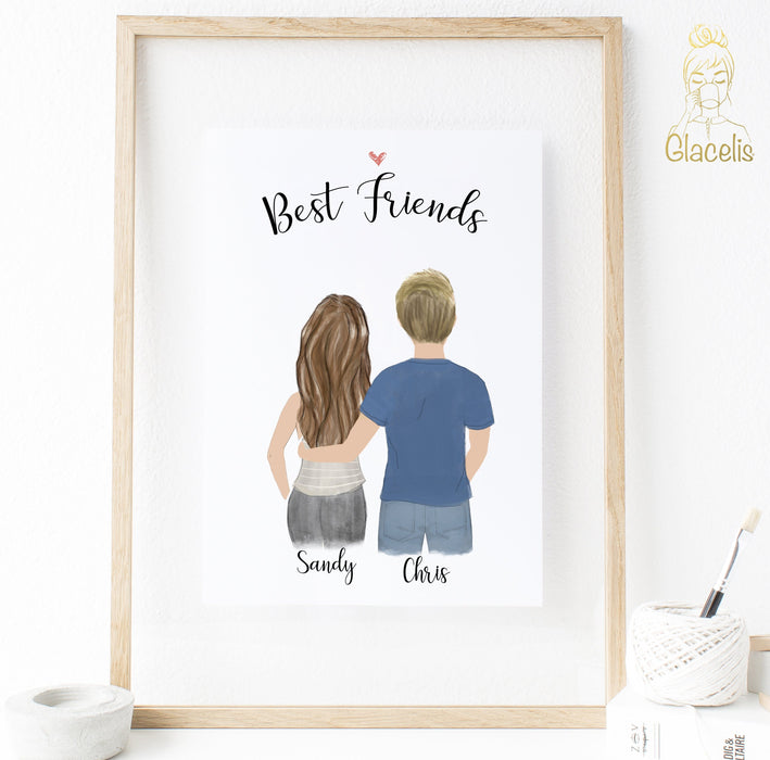 Personalized Best Friends with Male Print art - Our customizable Best Friends print is an awesome thank you gift for the best guy friend in your life