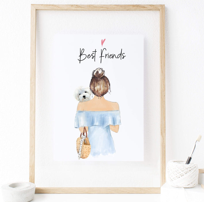 Personalized Woman and Dog Best friends Print Art - This is the perfect gift for the best dog mom in the world! If you or someone you know is a devoted dog mom, this one of a kind art print is a present worth getting