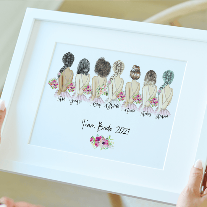 Personalized Team Bride Wall Art up to 7 Bridesmaids