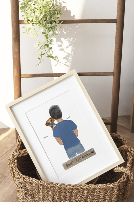 personalized dog and man art print portrait