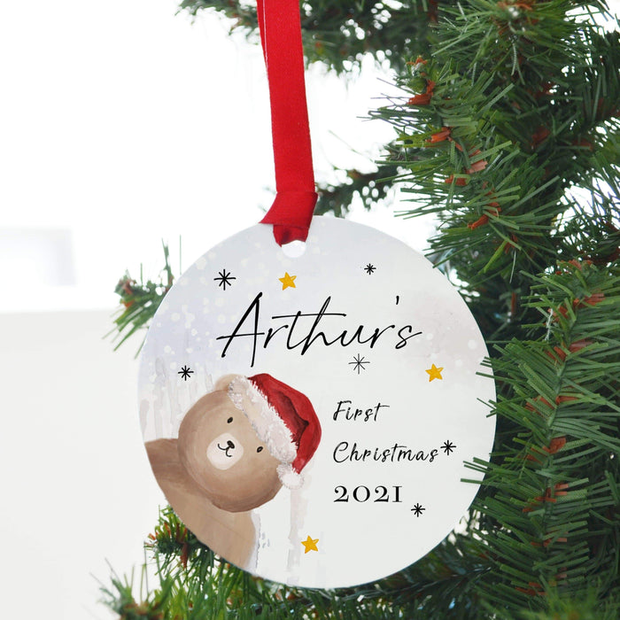 Personalized Baby's First Christmas, 2021 Xmas Ornament children, Customized Holiday Ornament, customized Christmas baby bear ornament