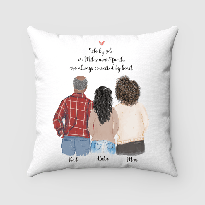 Family of Three - Mother, Father, and Daughter Pillow